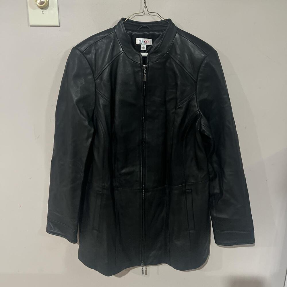 Black leather jacket with front